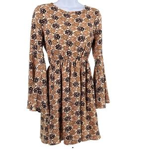 Altar'd State Womens Size Small Cream Floral Bell Sleeves Boho Mini Dress